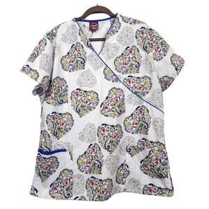 Divine Scrub Top Size 2x Jdm Scrubs Nurse Nursing Shirt Top Work White Hearts  